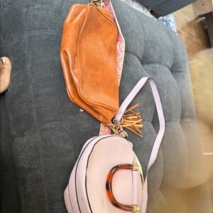 2 for 1 Elegant Tan and Pink Women's Bag Set